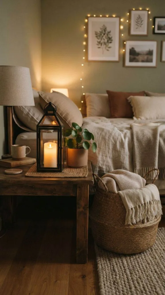 8+ Cozy Bedroom for a Relaxing Space at Home 10 Ambient Lantern Corner Decor