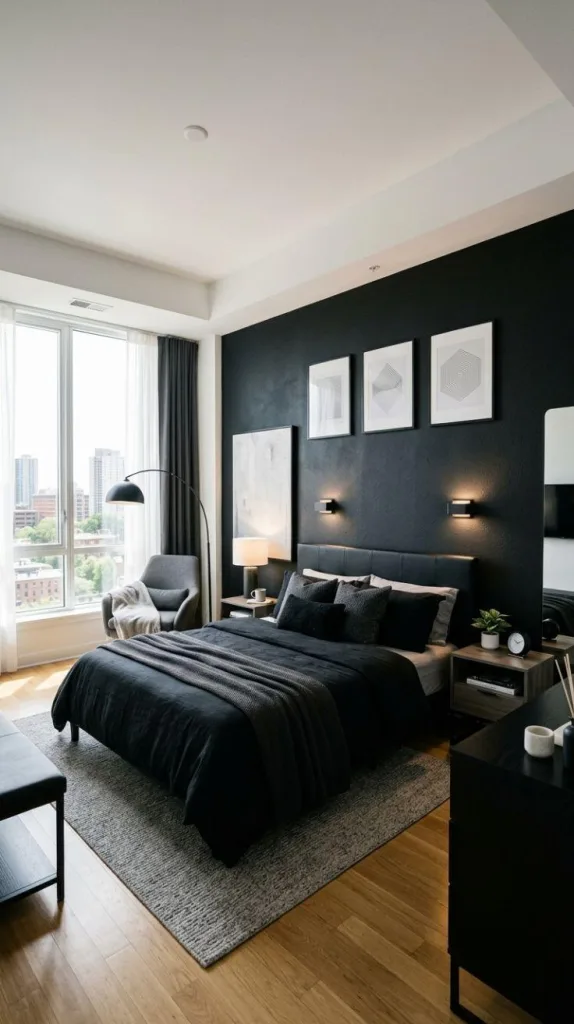 Black Bedroom for a Bold Modern Retreat 3 Black Accent Wall Design