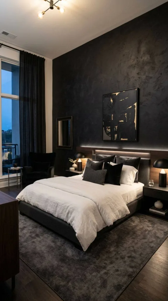 Black Bedroom for a Bold Modern Retreat 10 Black Textured Wall Finish