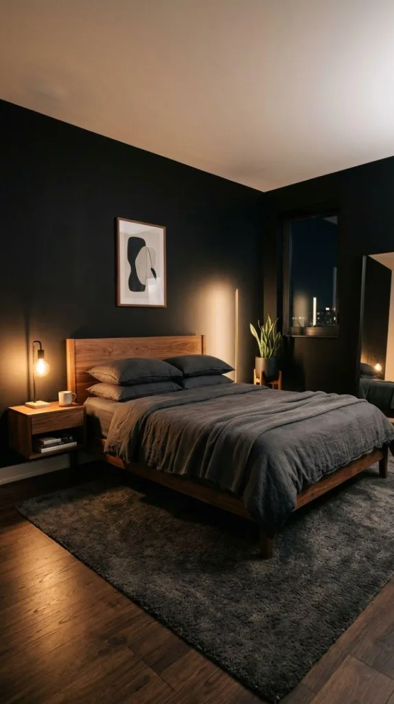 Black Bedroom for a Bold Modern Retreat 8 Black With Warm Woods