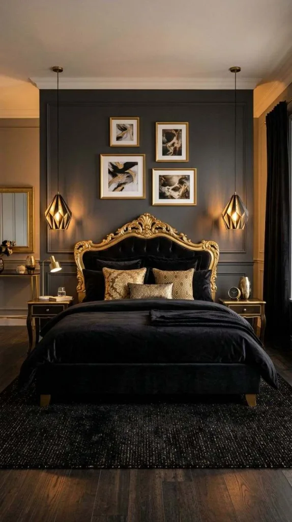 Black Bedroom for a Bold Modern Retreat 7 Black and Gold Styling