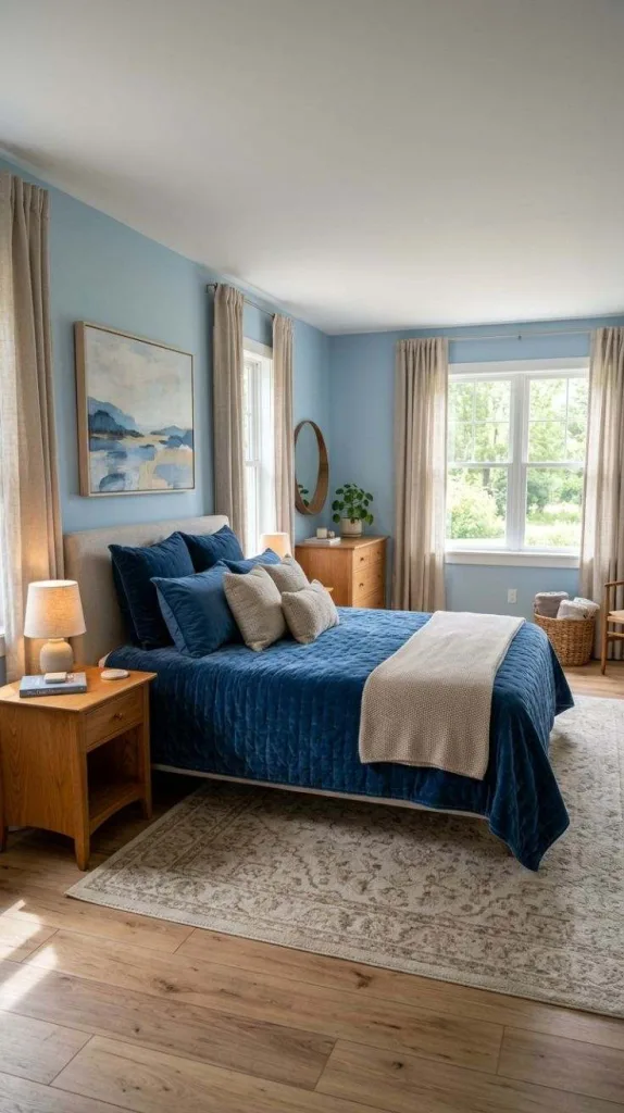 These Blue Bedroom Looks That Designers Can't Stop Recommending 4 Blue and Beige Harmony