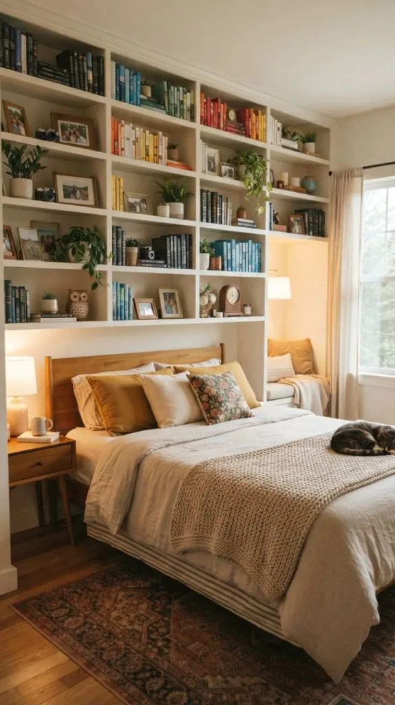 9+ Room Decor Bedroom Ideas for a Cozy Makeover 9 Built-In Bookshelf Wall