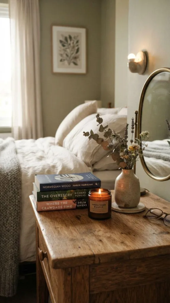 8+ Cozy Bedroom for a Relaxing Space at Home 12 Curated Bedside Book Styling