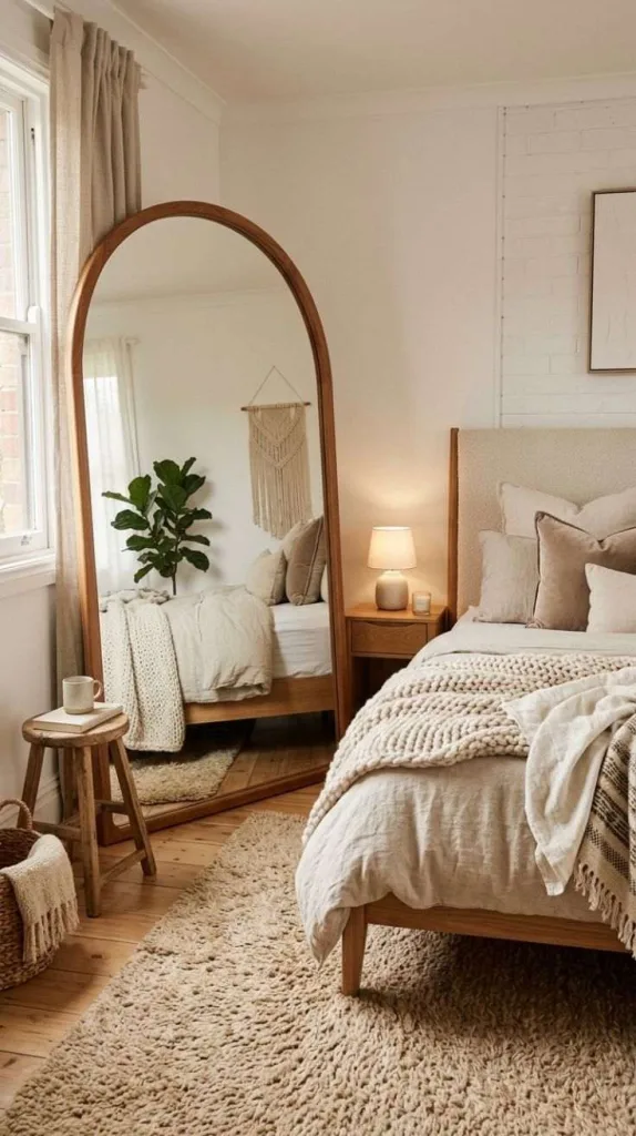 Cozy Bedroom Aesthetic for a Warm Dreamy Retreat 12 Curved Oversized Floor Mirror