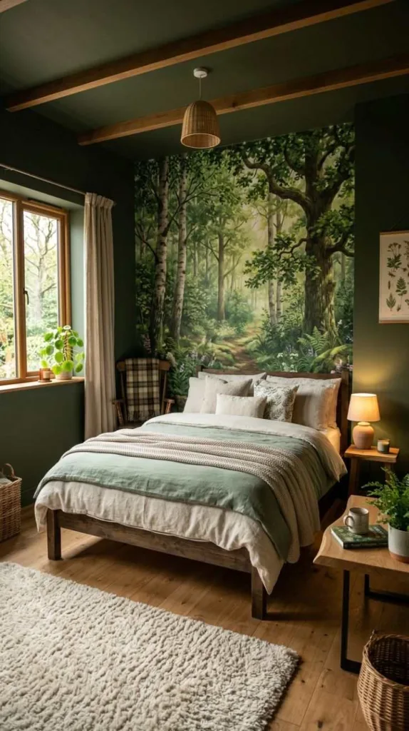 Dark Green Bedroom Ideas for a Cozy Elegant Retreat 3 Forest Mural Escape