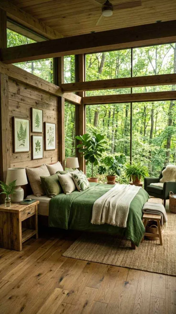 Try These Green Bedroom for a Calm and Stylish Space 6 Forest Retreat Bedroom