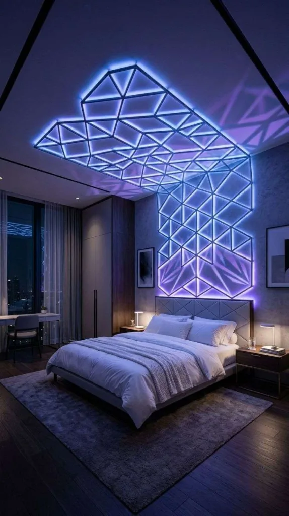 LED Lights Bedroom That Completely Change the Mood 8 Geometric Light Grid