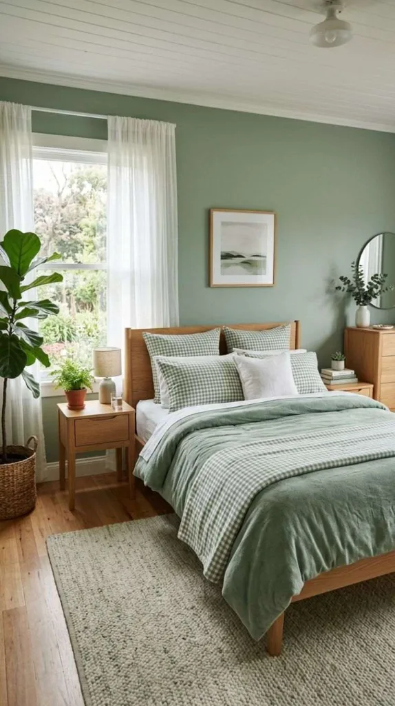 The Most Beautiful Sage Green Bedroom Ideas Worth Saving 11 Gingham Textile Layers