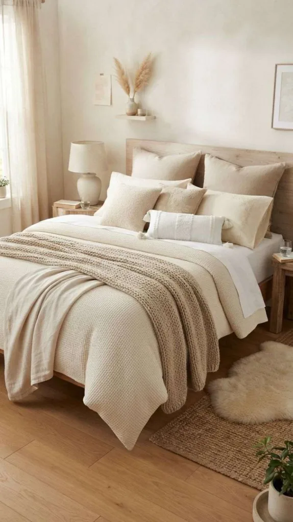 10 Bedroom Decor Ideas for a Cozy and Elegant Space 4 Layered Neutral Bedding