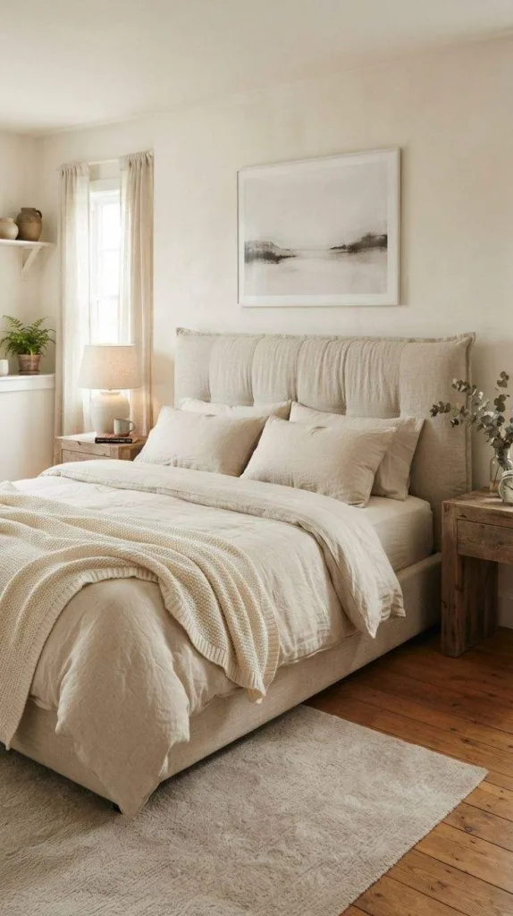 9+ Cozy Bedroom Ideas for a Warm Retreat at Home 5 Linen Wrapped Headboard
