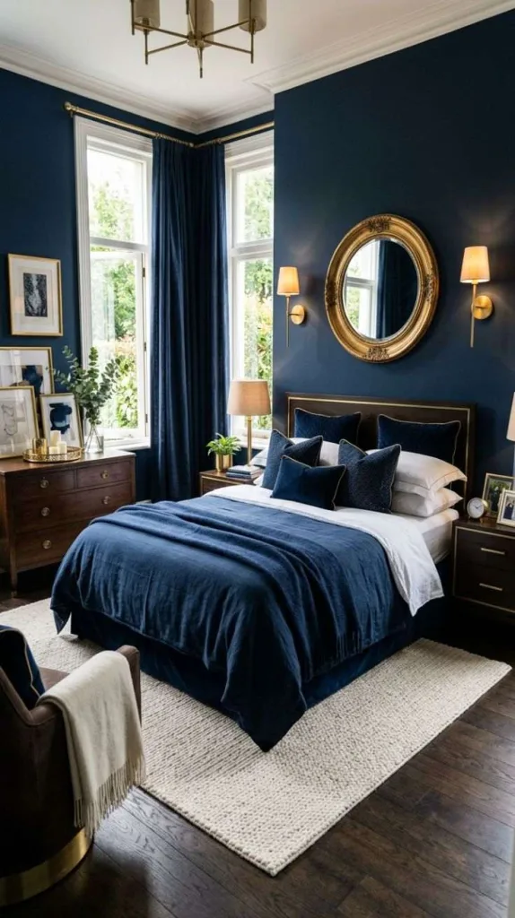 Find Your Perfect Bedroom Color Combination With These Ideas 7 Navy Brass Contrast