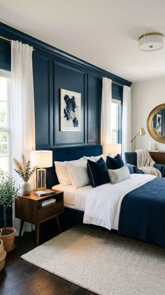 Navy Panel Wall Bedroom