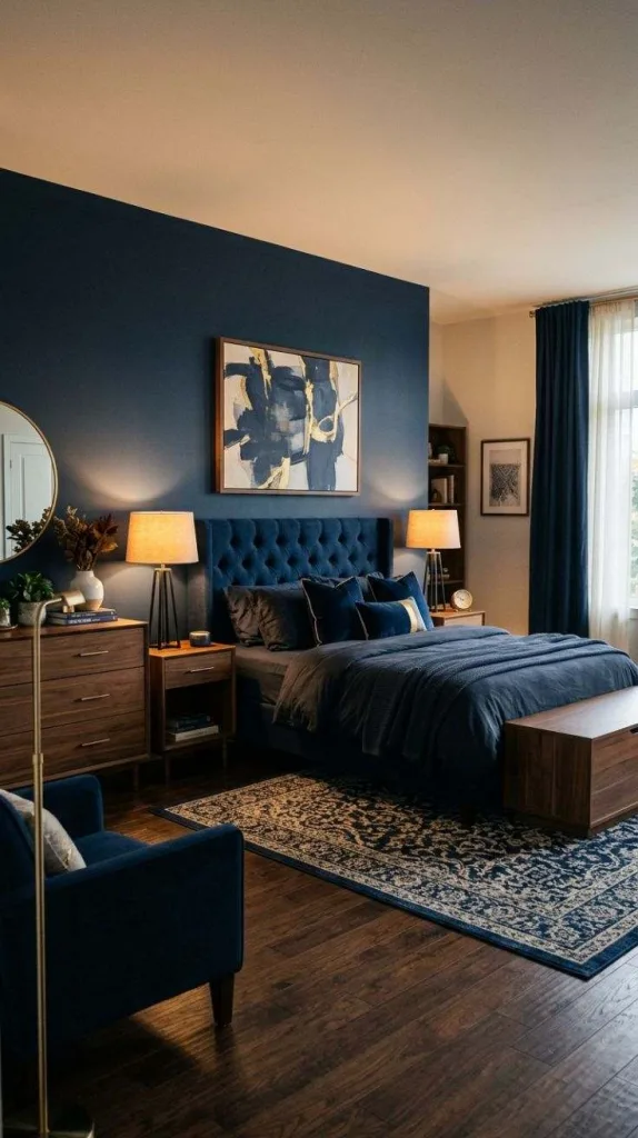 Navy and Walnut Bedroom