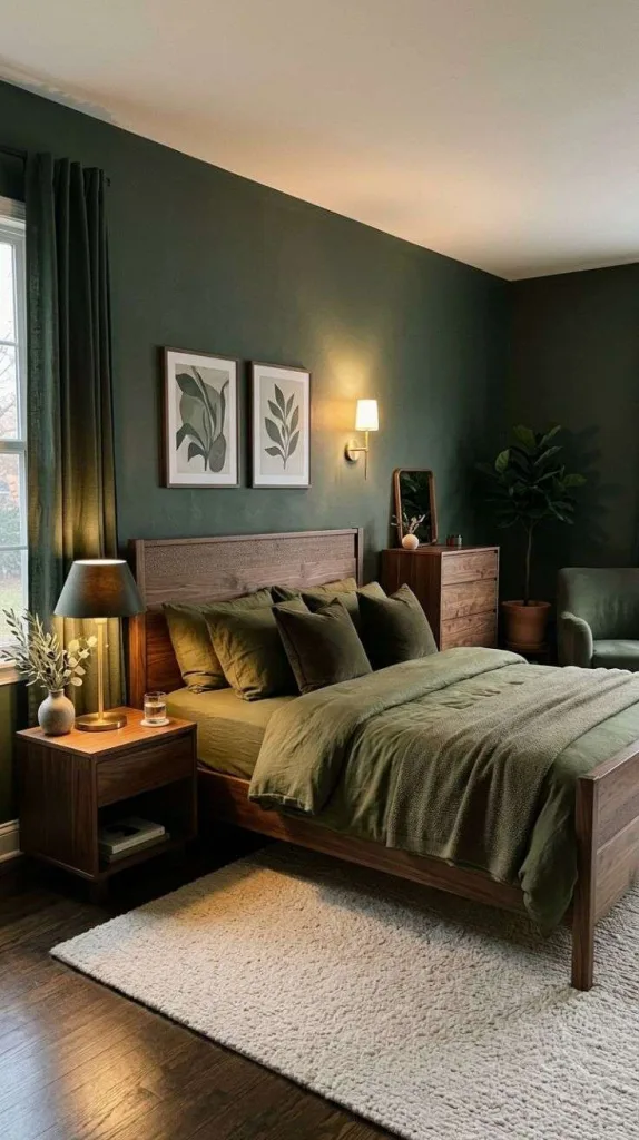 Dark Green Bedroom Ideas for a Cozy Elegant Retreat 5 Olive and Walnut Pairing