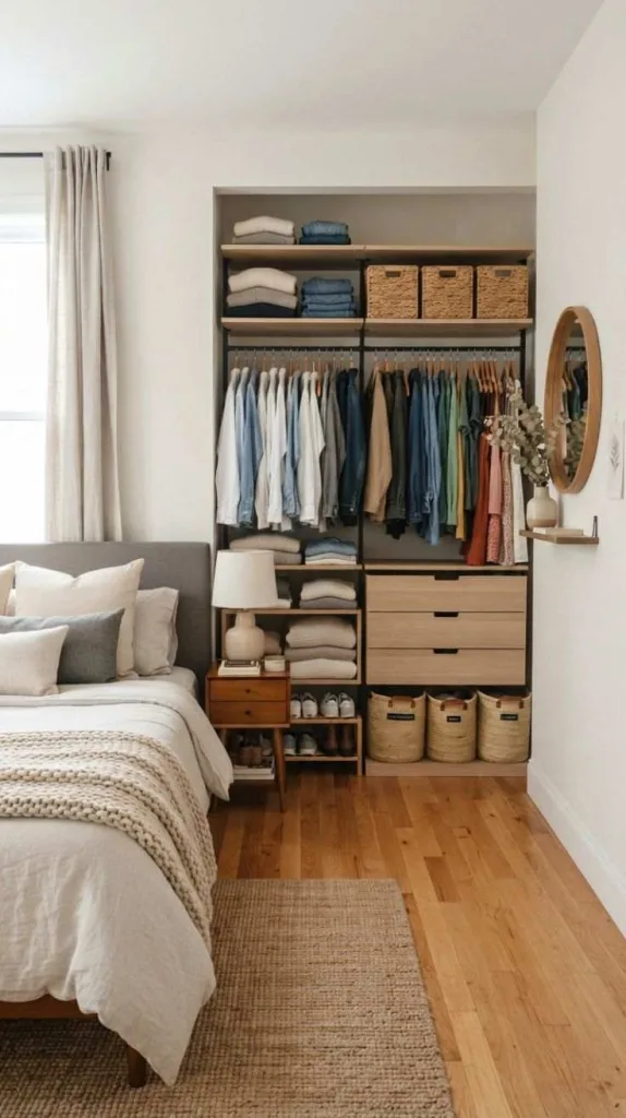 10 Bedroom Ideas for Small Rooms That Maximize Every Inch 8 Open Closet Bedroom Layout