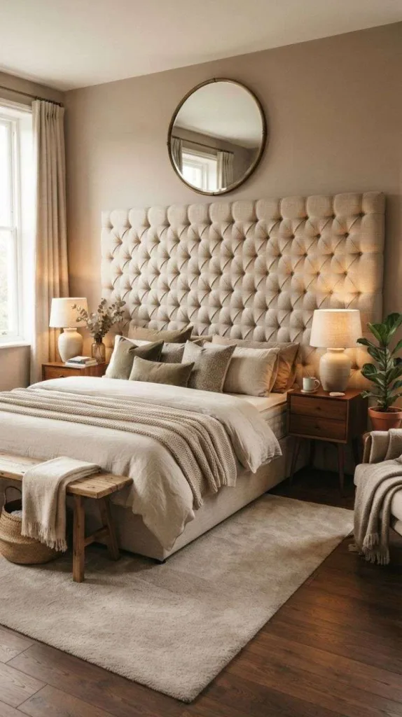 8+ Cozy Bedroom for a Relaxing Space at Home 11 Oversized Tufted Headboard Design