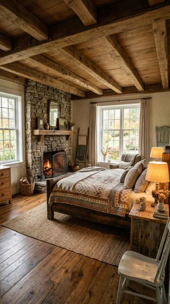 Rustic Stone Fireplace Bedroom