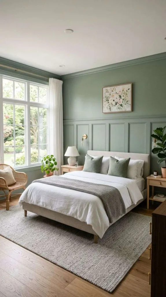The Most Beautiful Sage Green Bedroom Ideas Worth Saving 4 Sage Paneled Wall Bedroom