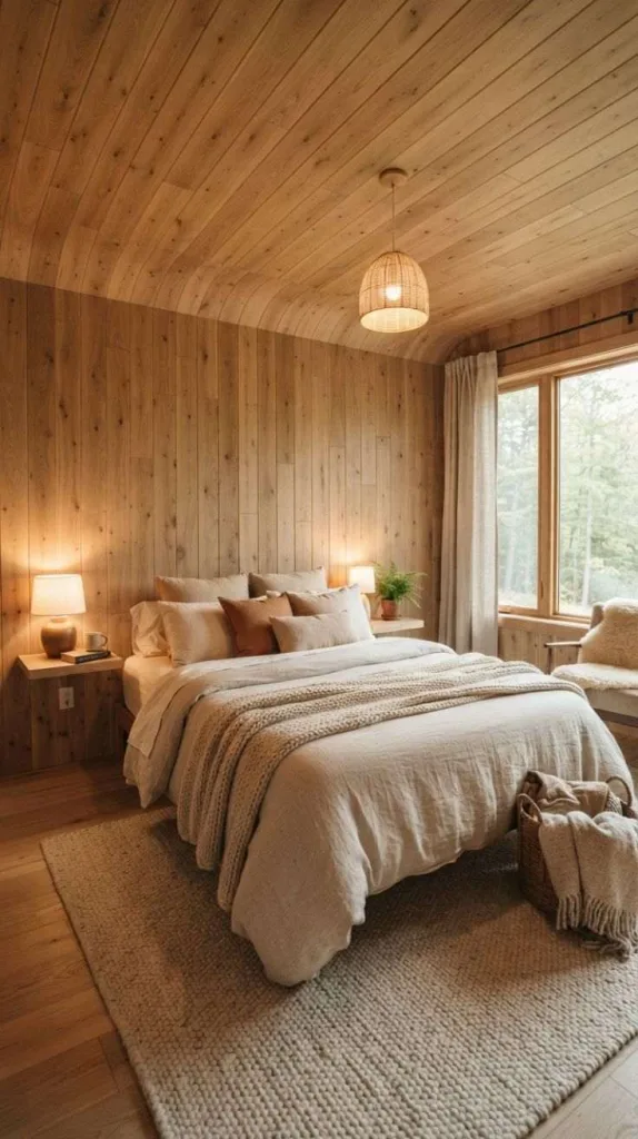 9+ Cozy Bedroom Ideas for a Warm Retreat at Home 6 Wood Panel Cocoon Walls