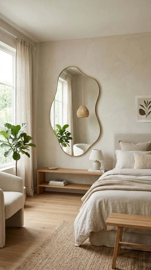 Bedroom Mirror Ideas for a Stylish Bright Bedroom 9 Asymmetrical Mirror Shape