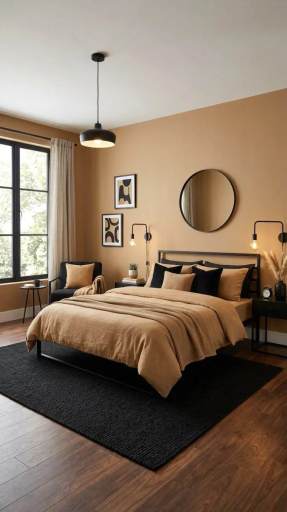 Bedroom Color Schemes for a Cozy Stylish Home 12 Black + Camel Tan
