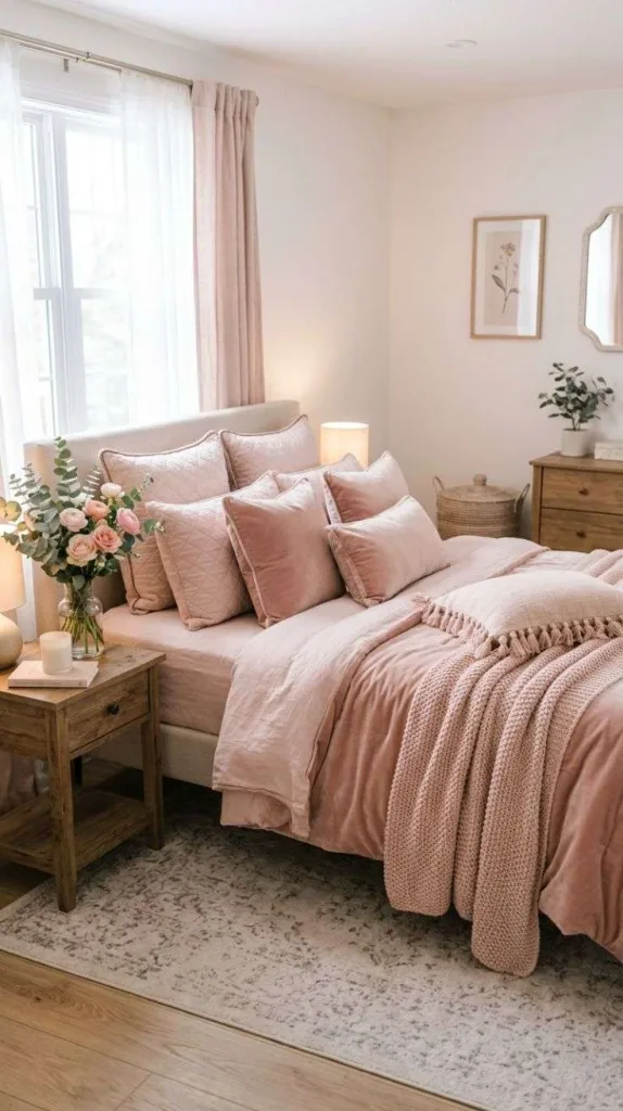 Romantic Bedroom Ideas for Couples to Create Cozy Moments 5 Blush Pink Bedding Layers