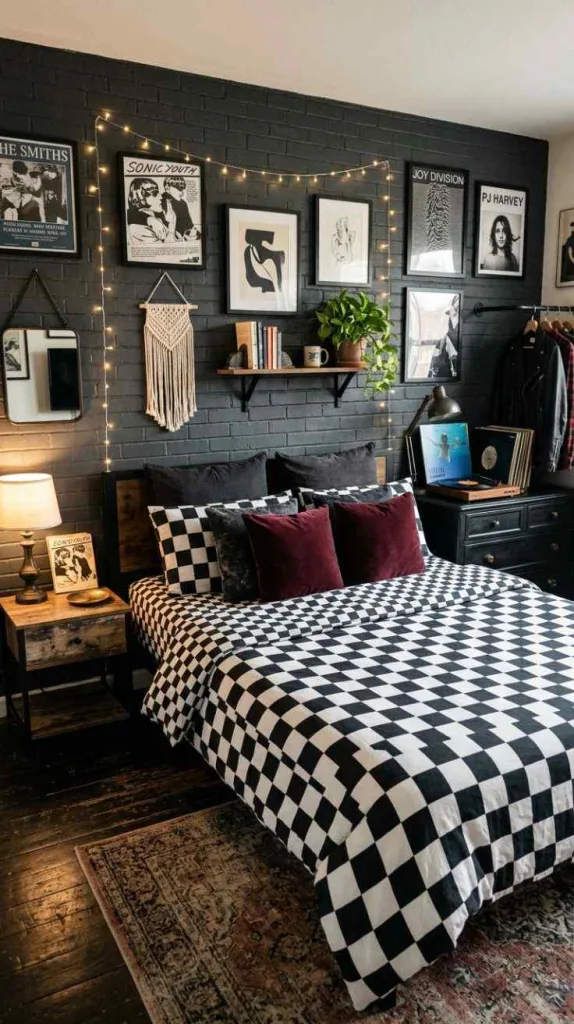 Grunge Bedroom Ideas for Moody Alternative Interiors 6 Checkerboard Bedding Combination