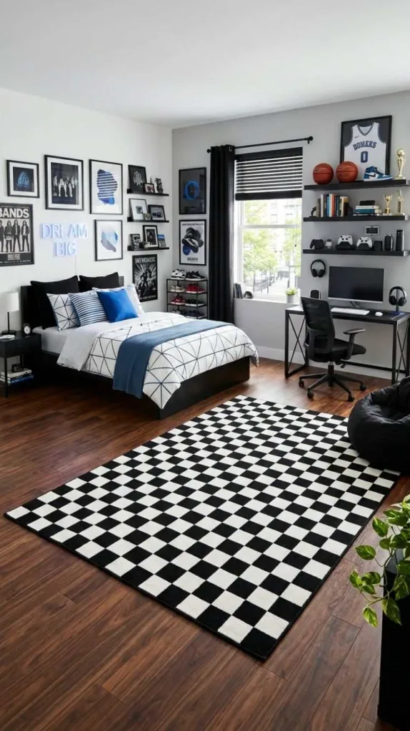 Teenage Boys Bedroom Ideas for Modern Cozy Spaces 7 Checkerboard Rug Styling