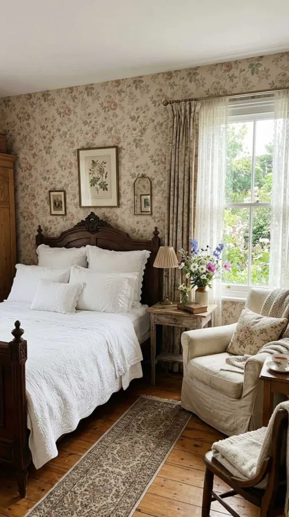 Vintage Bedroom Ideas for a Cozy Timeless Retreat 4 Floral Wallpaper Charm