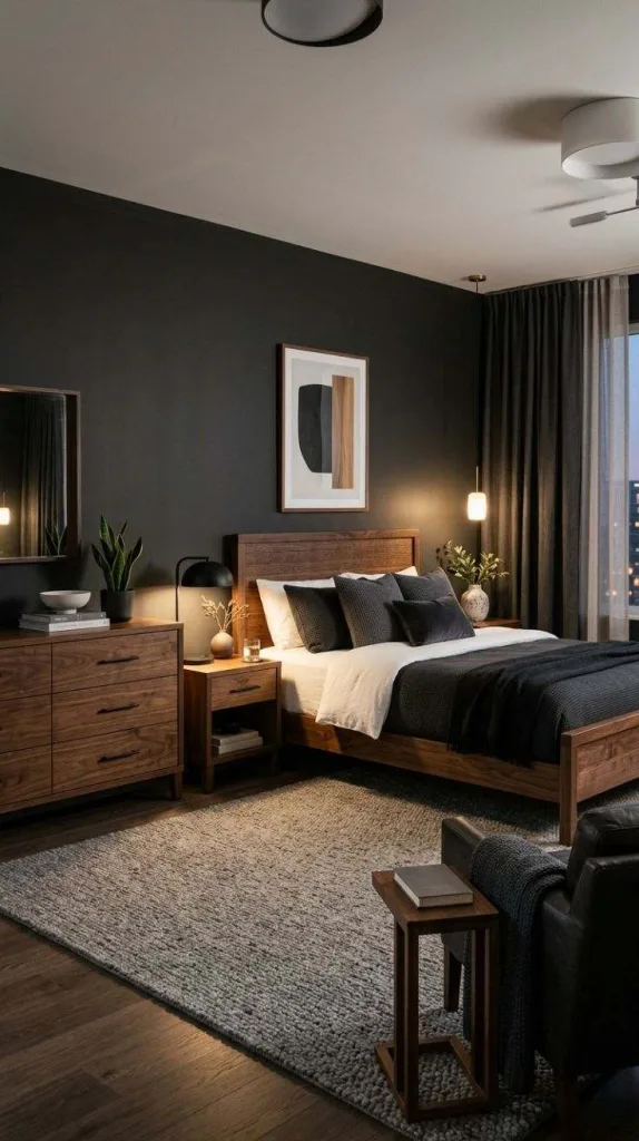 Masculine Bedroom Ideas for a Stylish Modern Retreat 5 Graphite And Walnut Haven