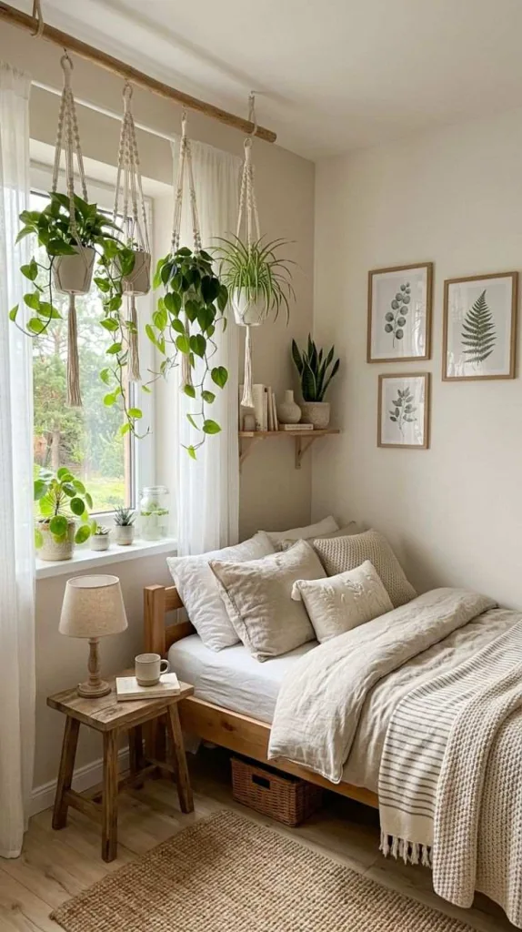 Small Bedroom Decor Ideas for Cozy Stylish Spaces 9 Hanging Plant Display