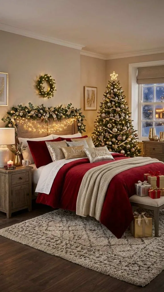 Christmas Bedroom Ideas for a Cozy Festive Retreat 12 Incorporate Metallic Accents