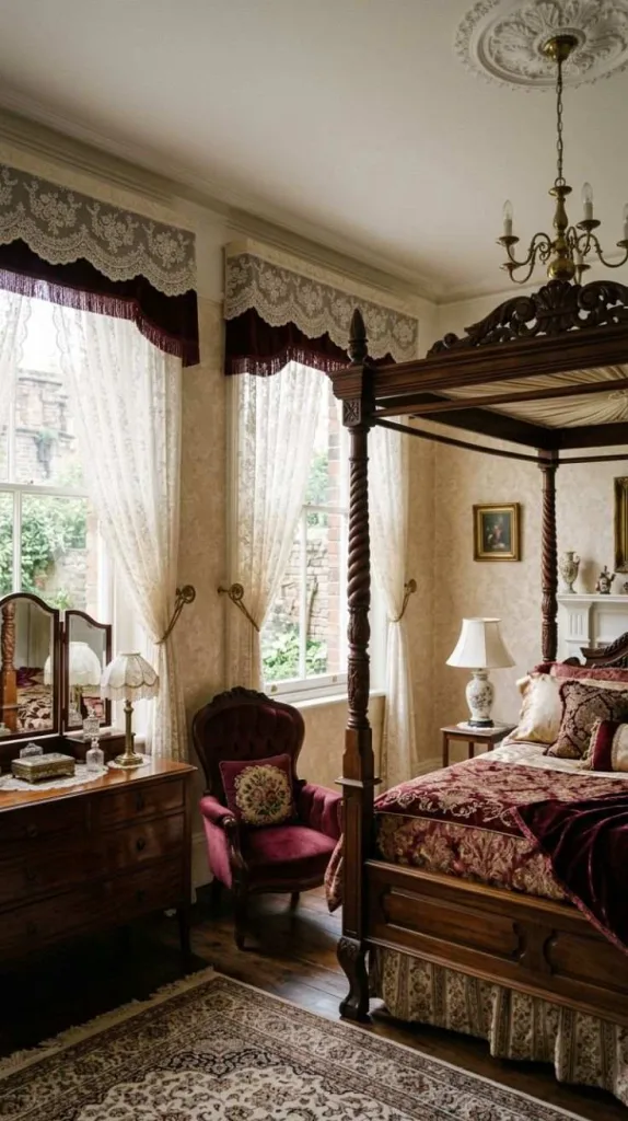 Victorian Bedroom Ideas for a Timeless Elegant Retreat 8 Lace Curtain Window Styling