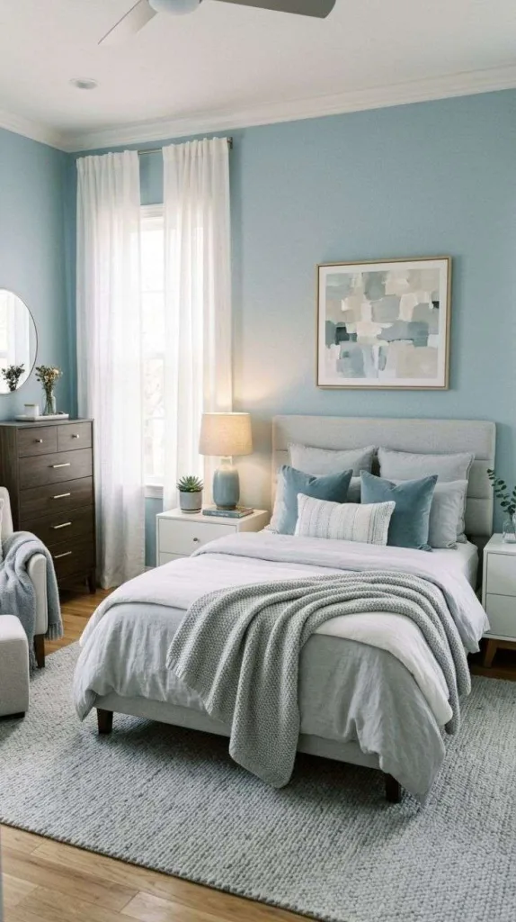 Bedroom Color Schemes for a Cozy Stylish Home 10 Misty Blue + Light Gray