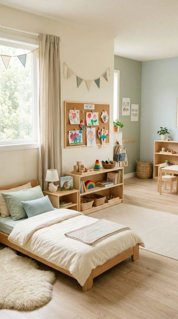 Montessori Bedroom Ideas for a Calm Child-Friendly Space 10 Montessori Art Display