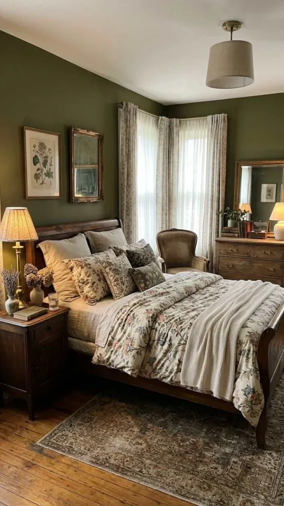 Olive Green With Vintage Florals