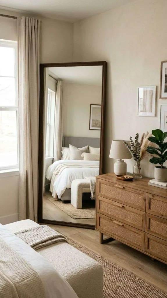 Bedroom Mirror Ideas for a Stylish Bright Bedroom 3 Oversized Leaning Mirror