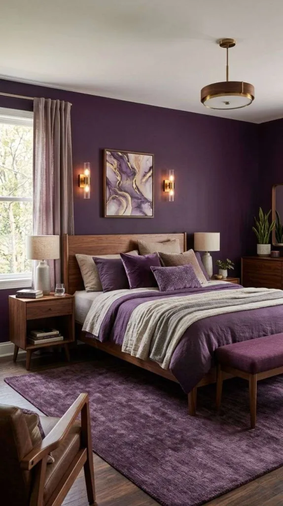 Purple Bedroom Ideas for a Cozy Stylish Retreat 8 Purple And Walnut Contrast