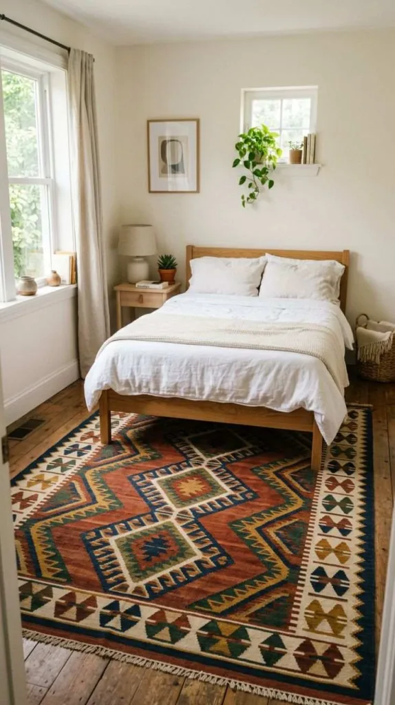 Small Bedroom Decor Ideas for Cozy Stylish Spaces 8 Statement Area Rug