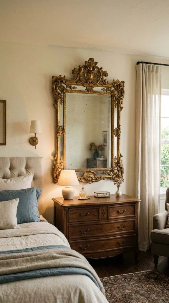 Bedroom Mirror Ideas for a Stylish Bright Bedroom 5 Vintage Gilded Mirror