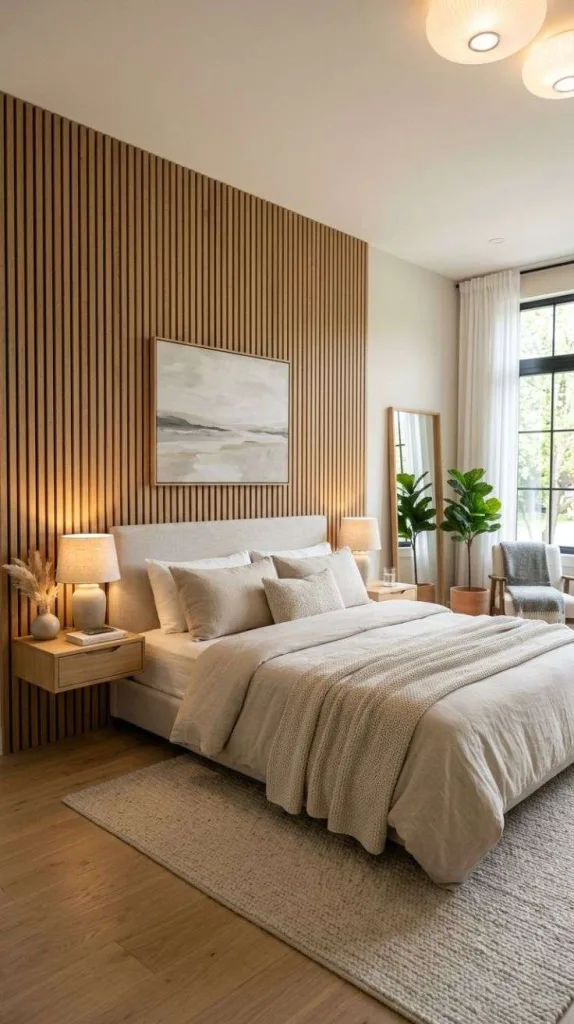 Bedroom Background Ideas for a Stylish Cozy Space 4 Wood Slat Feature